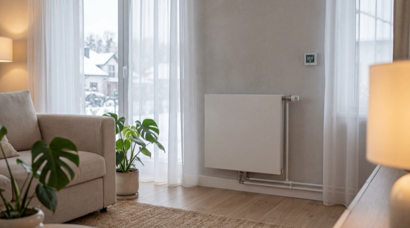 Nowoczesny grzejnik w salonie